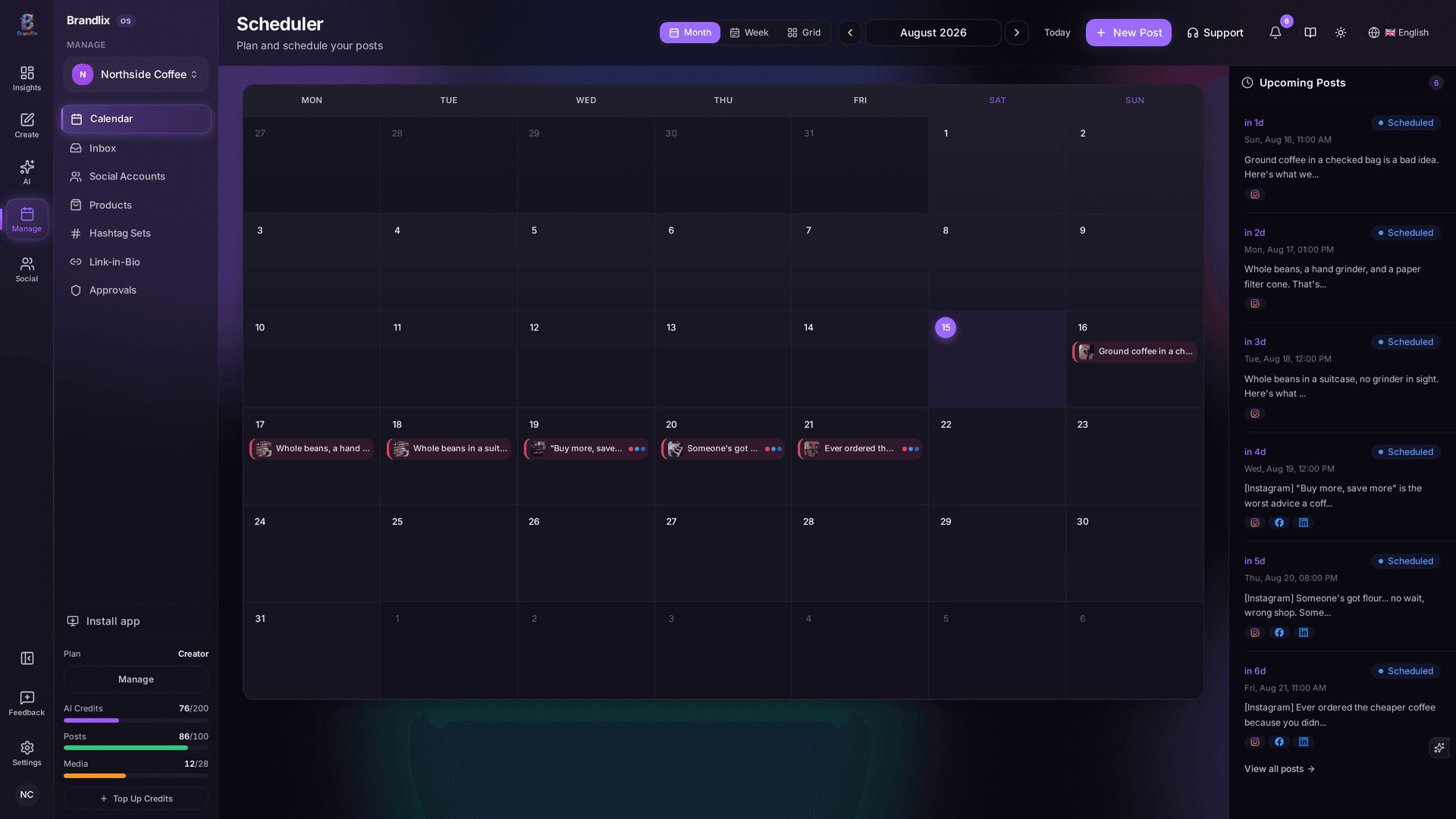 Brandlix Content calendar